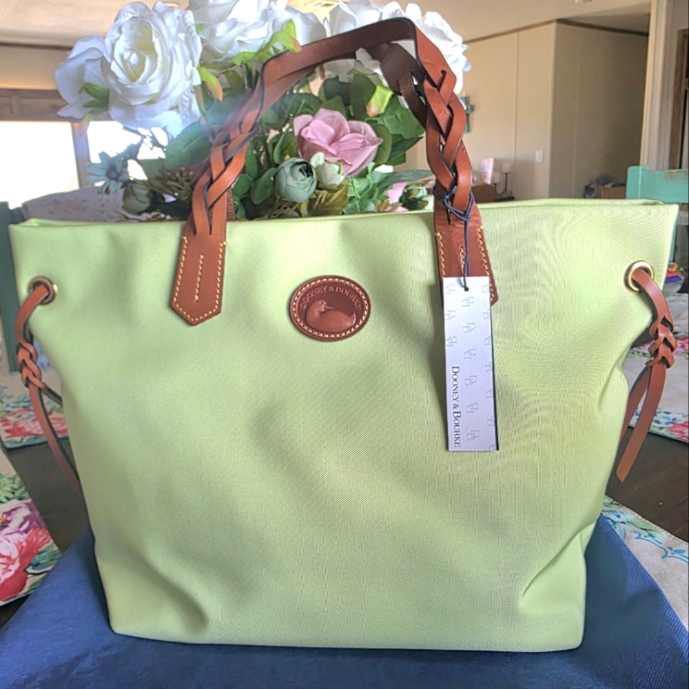 *NEW*  Dooney & Bourke Key Lime Nylon Shopper Tote with Leather Handles & Trim